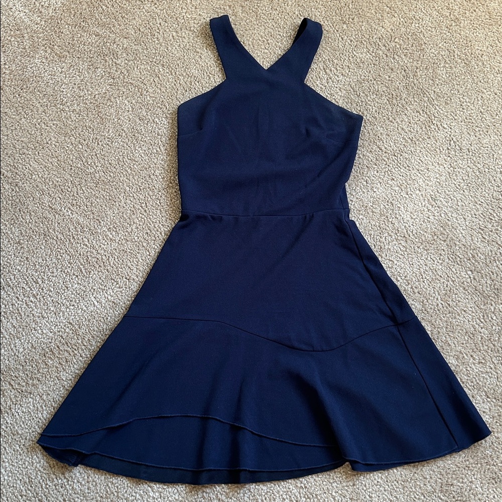 AQUA Navy Blue Fit & Flare Halter Neck Mini Dress